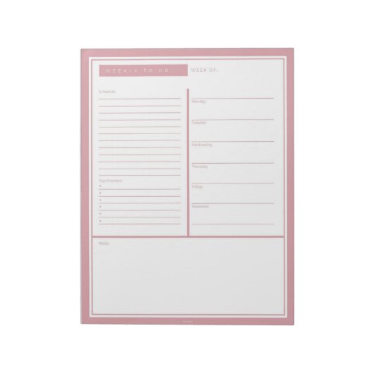 Wochenträchtige Blush-Liste Notizblock (Rotiert)