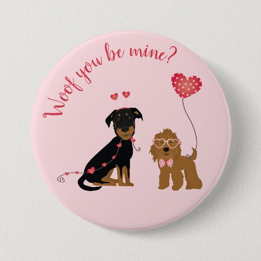 Wof you be mine Valentine Hunde Button (Vorderseite)