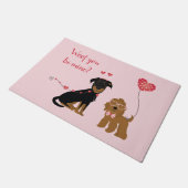 Wof you be mine Valentine Hunde Fußmatte (Schrägansicht)