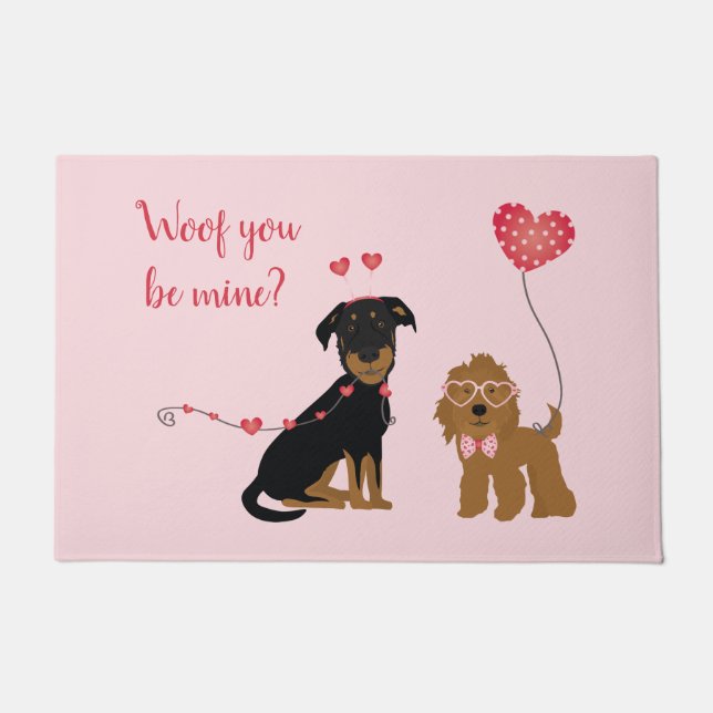 Wof you be mine Valentine Hunde Fußmatte (Vorderseite)