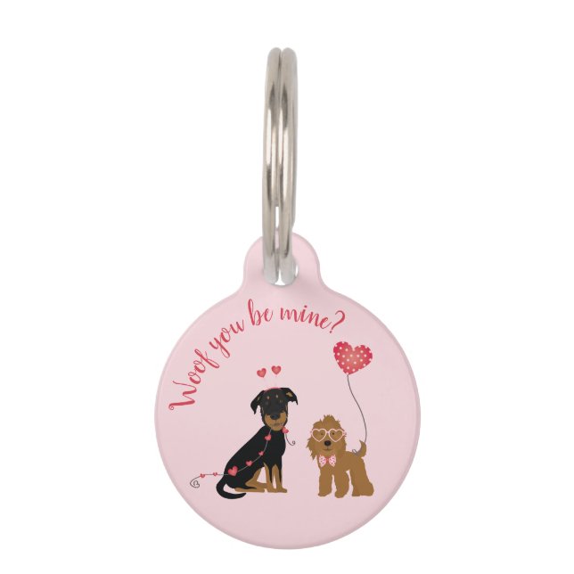 Wof you be mine Valentine Hunde Haustiermarke (Vorderseite)