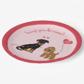 Wof you be mine Valentine Hunde Pappteller (Schrägansicht)