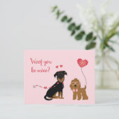 Wof you be mine Valentine Hunde Postkarte (Stehend Vorderseite)