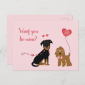 Wof you be mine Valentine Hunde Postkarte (Vorne/Hinten)