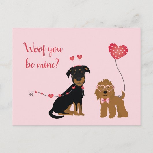 Wof you be mine Valentine Hunde Postkarte (Vorderseite)
