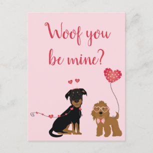 Wof you be mine Valentine Hunde Postkarte