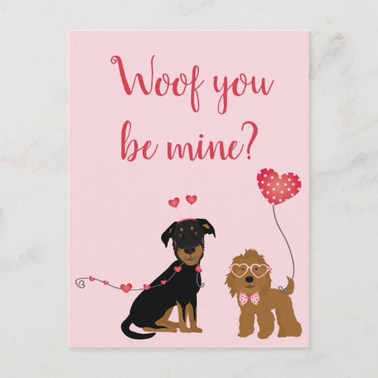 Wof you be mine Valentine Hunde Postkarte (Vorderseite)