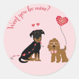 Wof you be mine Valentine Hunde Runder Aufkleber