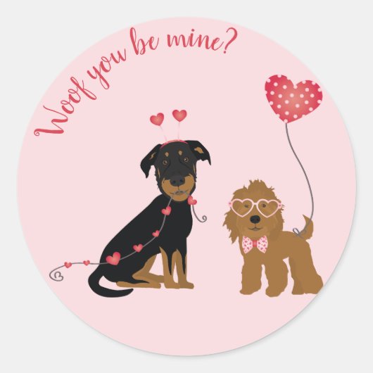 Wof you be mine Valentine Hunde Runder Aufkleber (Vorderseite)
