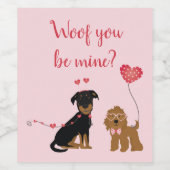 Wof you be mine Valentine Hunde Weinetikett (Einzelnes Label)
