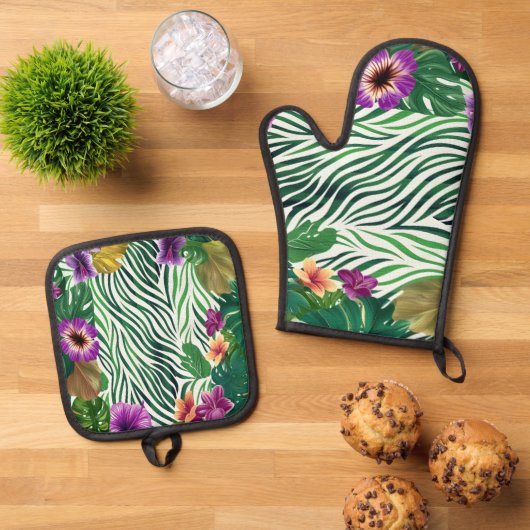 Wogende Dschungel-Harmonie Ofenhandschuh & Topflappen-Set (Oben Unten)
