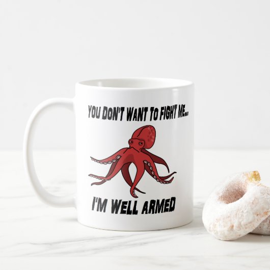 Wohle bewaffnete Kraken-Tierwortspiel-Tasse Kaffeetasse (Mit Donut)