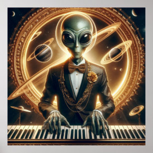 Wohlgekleideter männlicher Weltraum-Alien spielt K Poster