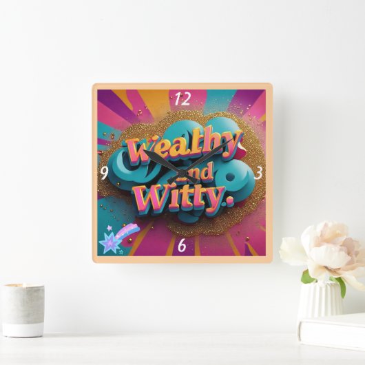 "Wohlhabende Witzig und Weise" Quadratische Wanduhr (Zuhause)