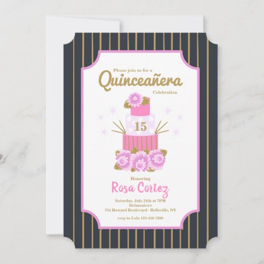 Wohlschmeckender Kuchen Quinceañera Einladung (Vorderseite)