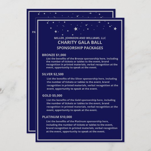 Wohltätigkeit Gala Ball Sponsoring Blue Silver Sta Ankündigung (Vorne/Hinten)