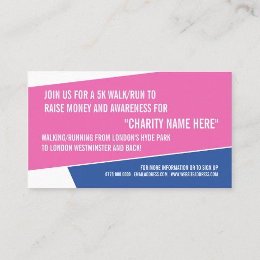 Wohltätigkeit-Run-a-Thon-Event Visitenkarte (Rückseite)