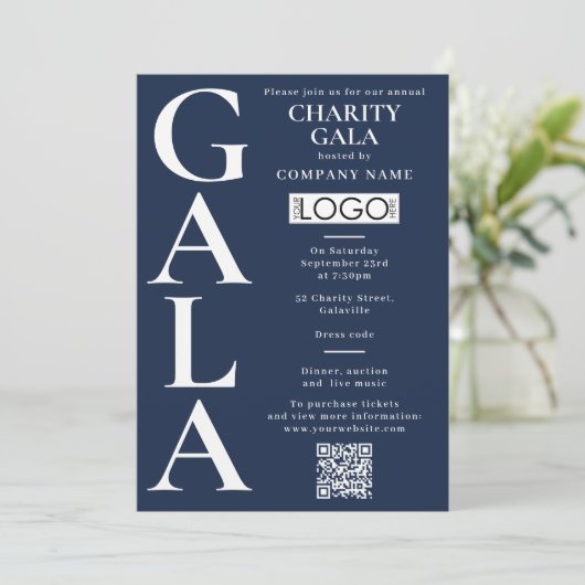 Wohltätigkeitsgala-Fundraising-Event QR-Code-Logo  Einladung (Stehend Vorderseite)