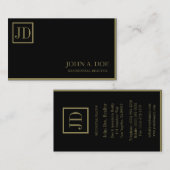 Wohngebäude Schwarz/Gold-Quadrat-Monogramm Visitenkarte (Vorne/Hinten)