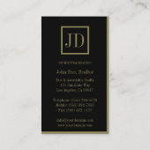 Wohngebäude Schwarz/Gold-Quadrat-Monogramm Visitenkarte (Rückseite)