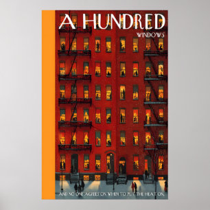 Wohngebäudeplakat Erleuchtete Fenster, Winter Poster
