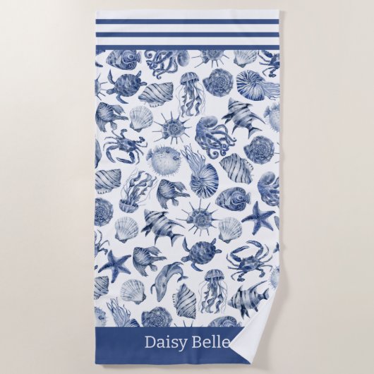 Wohngestaltung am blauen Meer Strandtuch (Vorderseite)