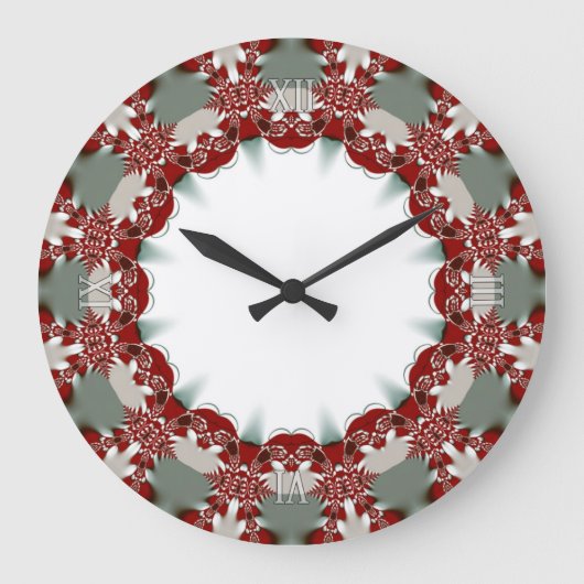 Wohngestaltung: Red White Tribal Lace Wall Clock Große Wanduhr (Vorderseite)