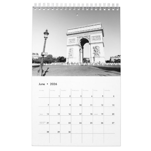 Wohngestaltung Schwarz-Weiß-Paris Kalender (Jun 2026)