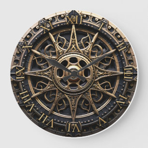 Wohngestaltung Vintages Lenkrad aus Holz Große Wanduhr