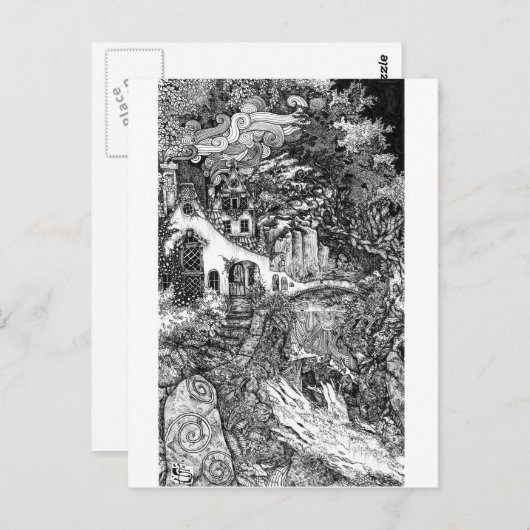 Wohnung; Stift und Tinte-Abbildung Postkarte (Vorne/Hinten)