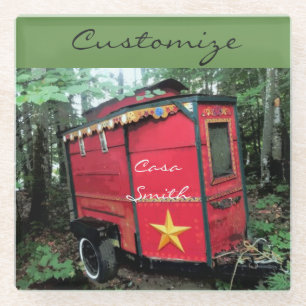 Wohnwagen mit Vintagem Sinti und Roma-Anhänger Thu Glasuntersetzer