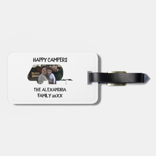 Wohnwagen mit Wohnwagen Foto Happy Camper Gepäckanhänger (Rückseite horizontal)