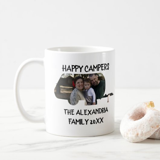 Wohnwagen mit Wohnwagen Foto Happy Camper Kaffeetasse (Mit Donut)