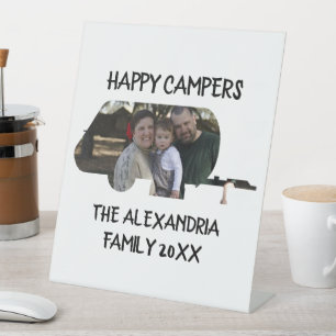 Wohnwagen mit Wohnwagen Foto Happy Camper Sockelschild