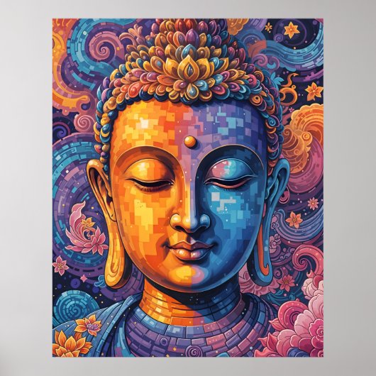 Wohnzimmer Abstrakte Buddha Pixel Art Poster (Vorne)