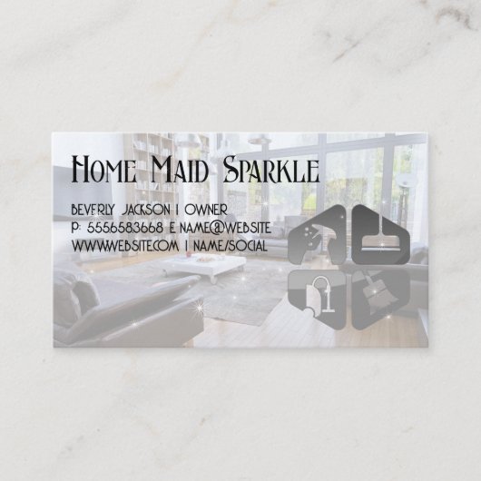 Wohnzimmer | Icons für Hausreinigung Visitenkarte (Vorderseite)