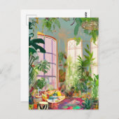 Wohnzimmer Jungle Room AI generierte Postkarte (Vorne/Hinten)