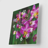 Wohnzimmer - lila Orchideen Foto Quadratische Wanduhr (Winkel)