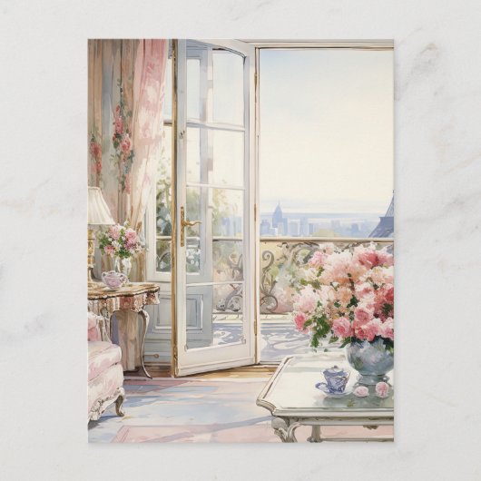 Wohnzimmer mit Aquarell Feiertagspostkarte (Vorderseite)