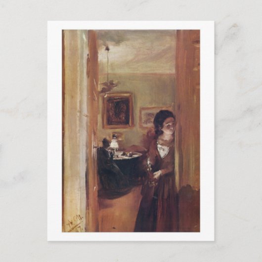 Wohnzimmer mit der Postkarte des Künstlers (Vorderseite)