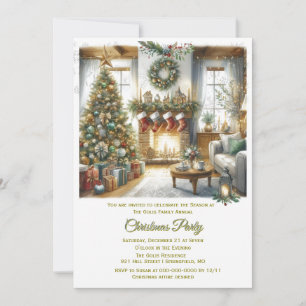 Wohnzimmer und Weihnachtsbaum-Party Einladung