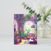 Wohnzimmer voll von tropischen Pflanze AI generier Postkarte (Stehend Vorderseite)