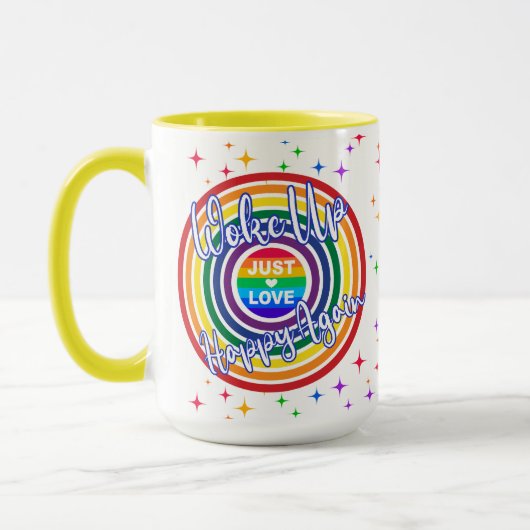 Woke Up Happy Again Rainbow with Stars Tasse (Links)