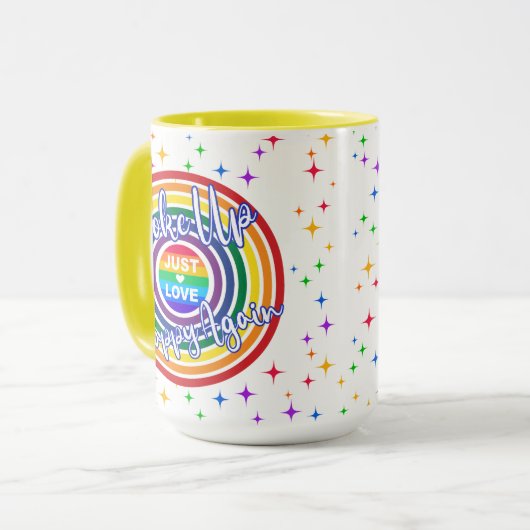 Woke Up Happy Again Rainbow with Stars Tasse (Vorderseite Links)