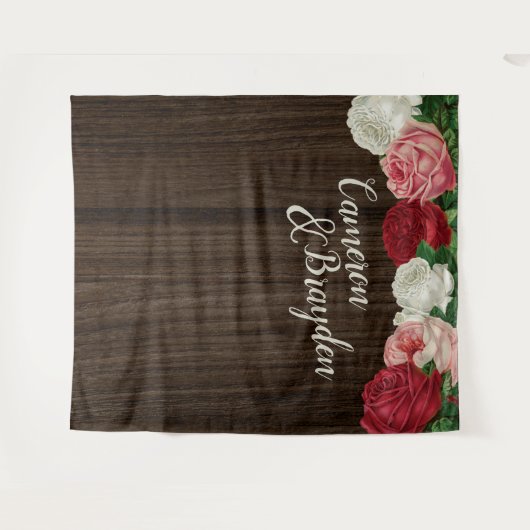 Wölbflorale Rustikale Hochzeitsfeier Hintergrund Wandteppich (Vorderseite (Horizontal))