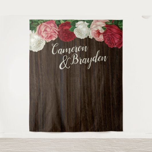 Wölbflorale Rustikale Hochzeitsfeier Hintergrund Wandteppich (Vorderseite)