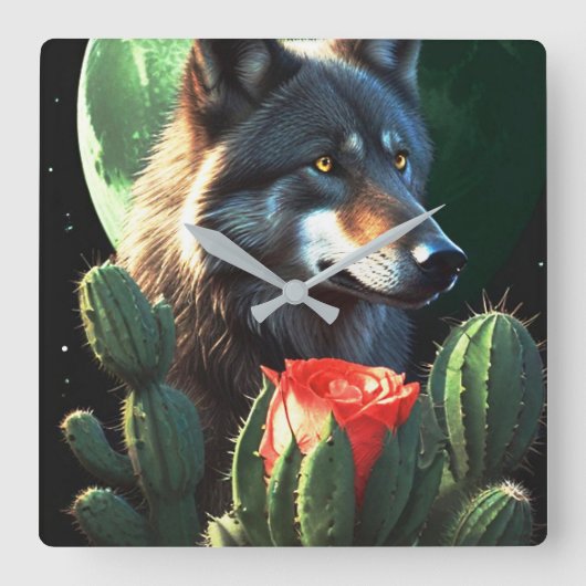 Wolf19: Quadratische Wanduhr (Vorderseite)