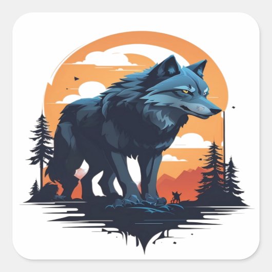 Wolf 06 quadratischer aufkleber (Vorderseite)
