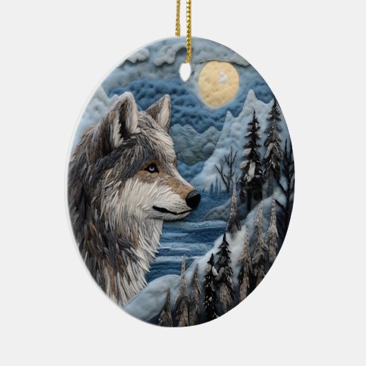 Wolf 3D Chirstmas Animal Keramik Ornament (Rechts)