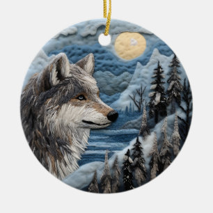 Wolf 3D Chirstmas Animal Keramik Ornament